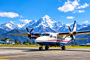 Himalayan airstrip and mountain flight