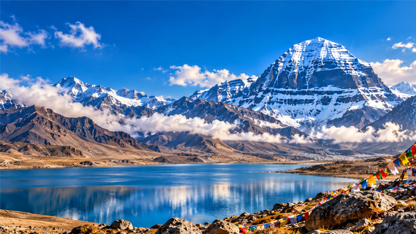 Kailash Mansarovar Overland Yatra with sacred Tibetan prayer flags