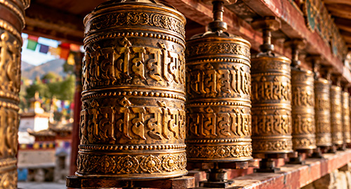 Traditional Tibetan Buddhist prayer wheels
